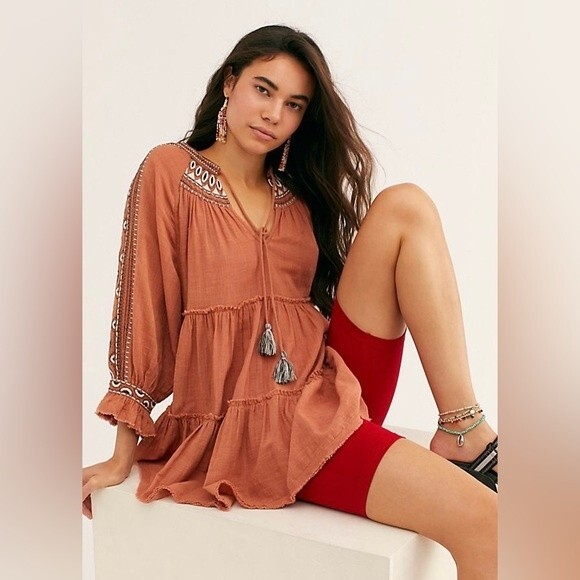 Free People Dream Weaver V-Neck Embroidered Tunic size S - Picture 16 of 16